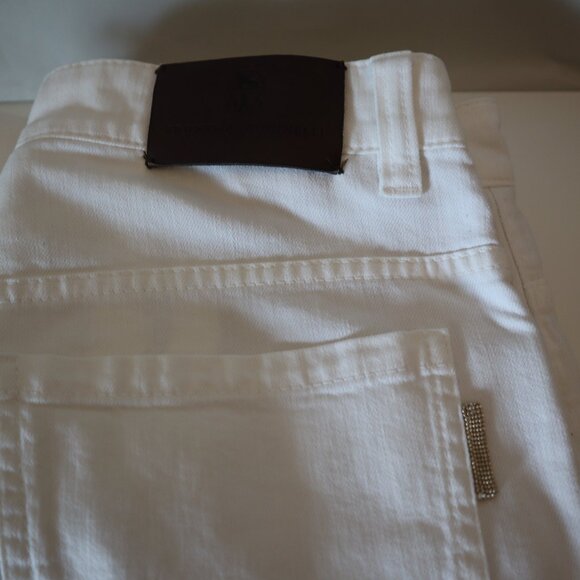 Brunello Cucinelli Monili Jeans White Denim Barrel Cuff Kick Flare Size 8 - Picture 9 of 10